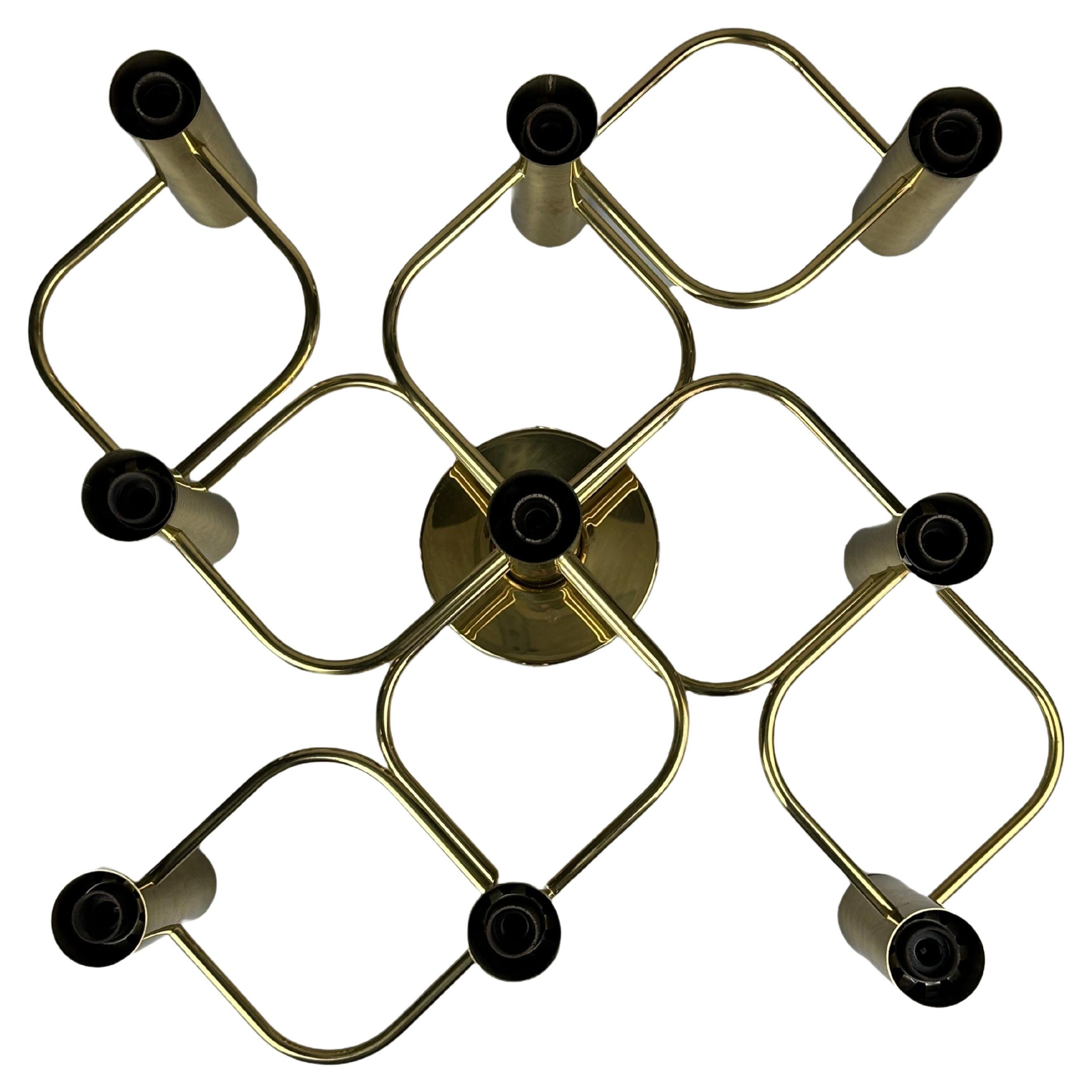 Lampada da soffitto a 9 lampadine degli anni '60-'70 di Leola Leuchten, in ottone. in vendita