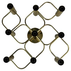 Lampada da soffitto a 9 lampadine degli anni '60-'70 di Leola Leuchten, in ottone.
