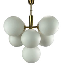 60s 70s 9-Flame Sputnik Chandelier Kaiser Leuchten Opal Glass Design