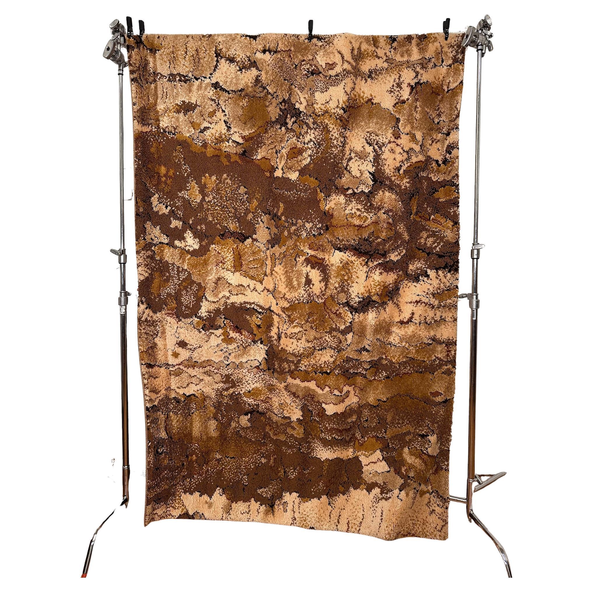 60
s 70
s Alfombra Rya Abstracta De Lana Marrón SIN USAR Moderna De Mitad De Siglo