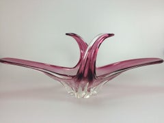 Bol en verre de Murano des années 60 et 70, design de bol à fruits blancs et violets