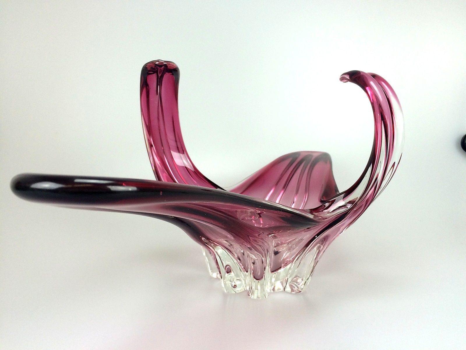 European 60s 70s Bowl Murano Glass Purple White Fruit Bowl Design Object Glass B For Sale