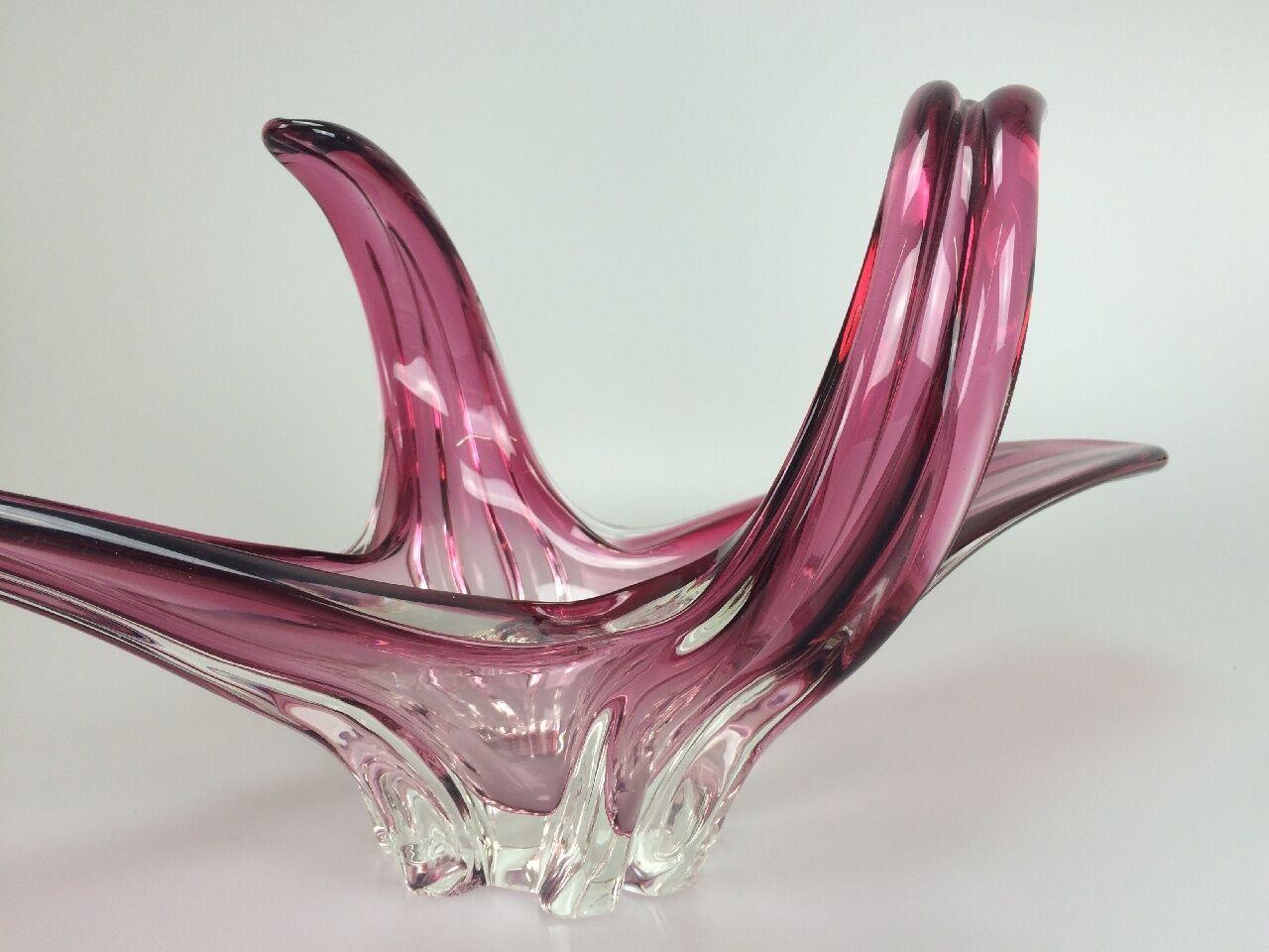 Bol en verre de Murano des années 60 et 70, design de bol à fruits blancs et violets Bon état - En vente à Neuenkirchen, NI