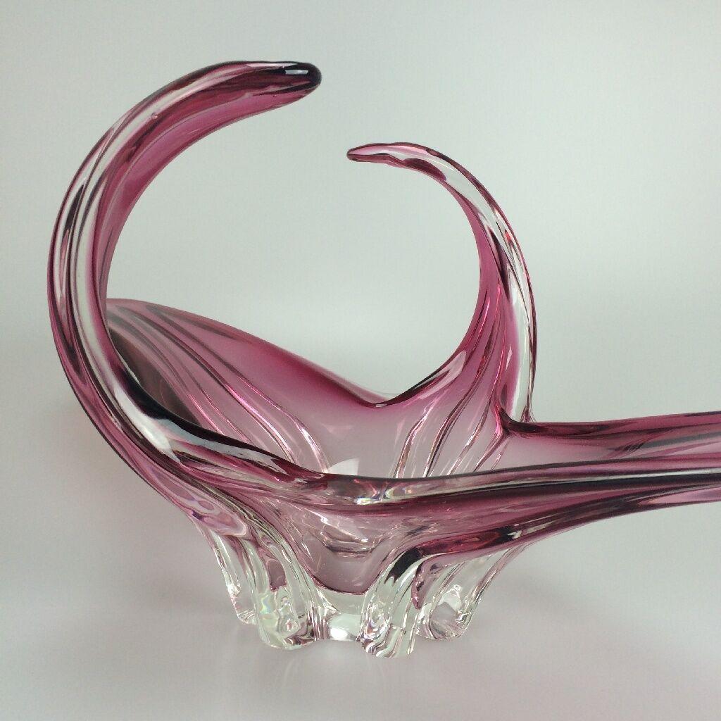 Fin du 20e siècle Bol en verre de Murano des années 60 et 70, design de bol à fruits blancs et violets en vente