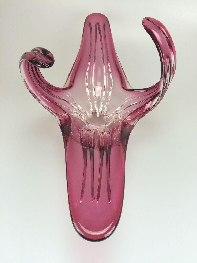 Bol en verre de Murano des années 60 et 70, design de bol à fruits blancs et violets en vente 1