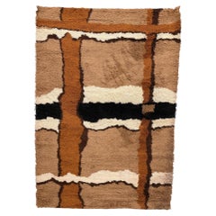 60's 70's Brown White Lattice Squares, UNUSED, Rya Rug, Modern Mid Century, Wool