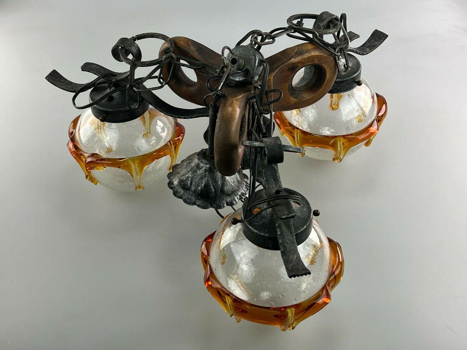 60s 70s Brutalist Ceiling Lamp Hanging Lamp Iron & Murano Glass  For Sale 3