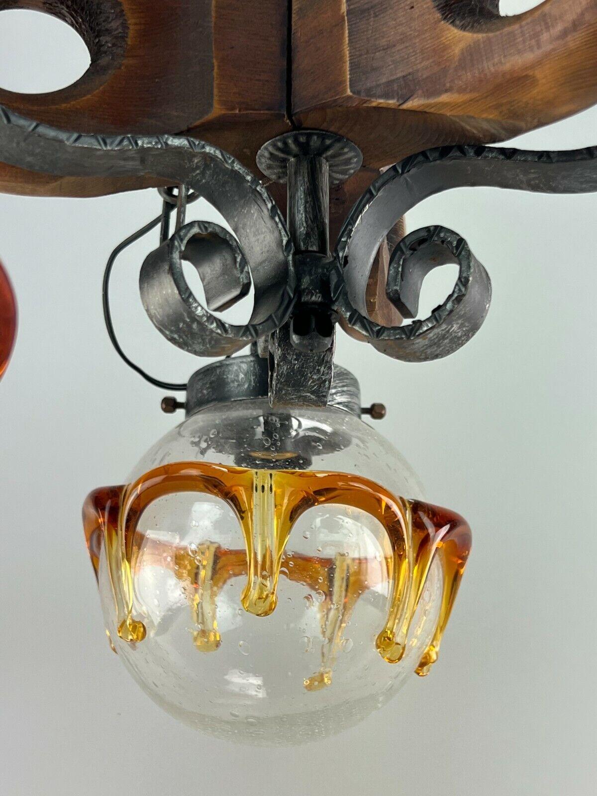Plafonnier brutaliste des années 60 et 70 - Lampe suspendue en fer et verre de Murano  en vente 1