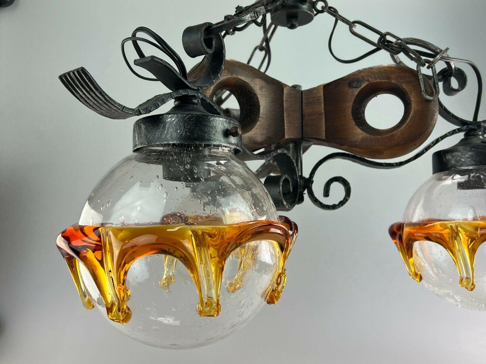 Late 20th Century 60s 70s Brutalist Ceiling Lamp Hanging Lamp Iron & Murano Glass  For Sale