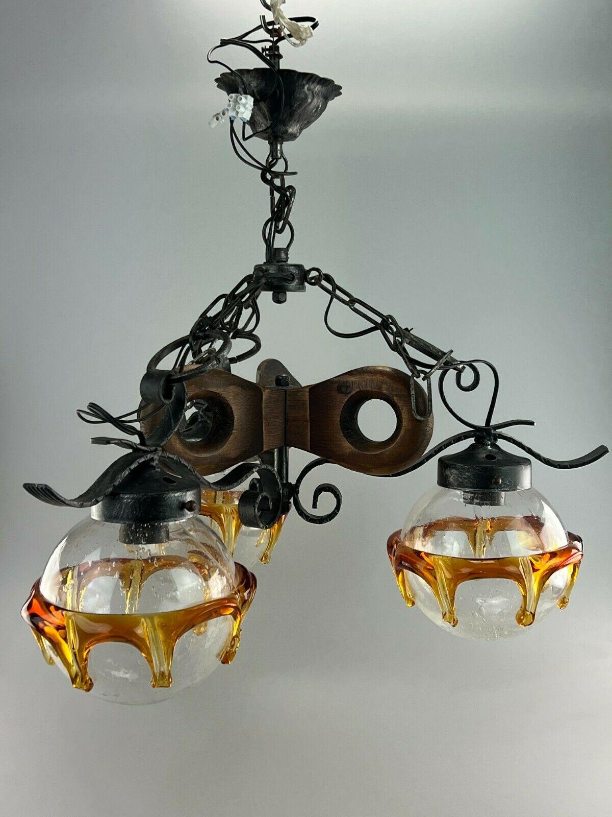 60s 70s Brutalist Ceiling Lamp Hanging Lamp Iron & Murano Glass  For Sale 1