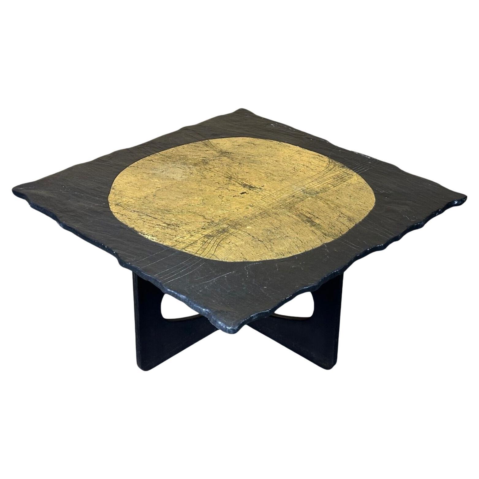 60s 70s Brutalist Coffee Table Side Table Slate Top Design For Sale