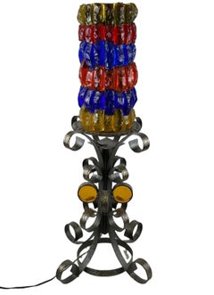 60's 70's Brutalist Floor Lamp Iron & Glass Floor Lamp Mid Century