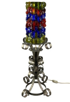 60's 70's Brutalist Floor Lamp Iron & Glass Floor Lamp Mid Century