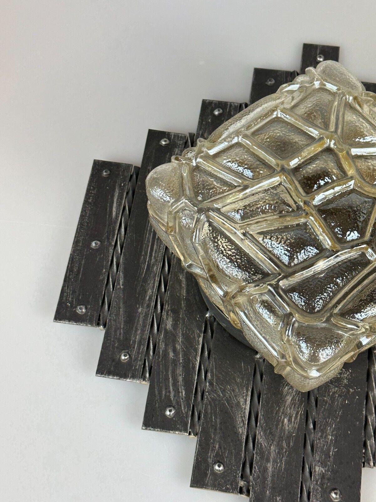 60's 70's Brutalist Wall Lamp Iron & Glass Wall Sconce In Good Condition For Sale In Neuenkirchen, NI