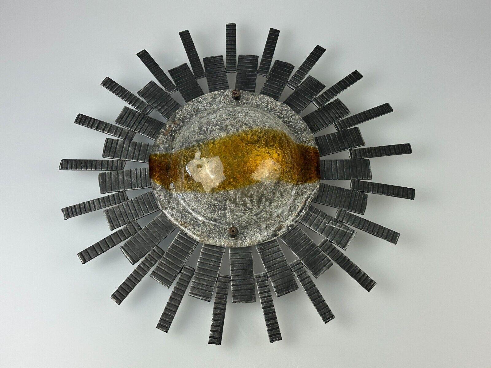 60s 70s Brutalist Wall Lamp Iron Glass Wall Sconce Space Age Design In Good Condition For Sale In Neuenkirchen, NI