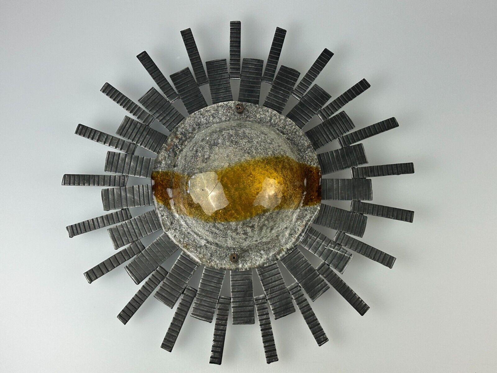 Late 20th Century 60s 70s Brutalist Wall Lamp Iron Glass Wall Sconce Space Age Design For Sale
