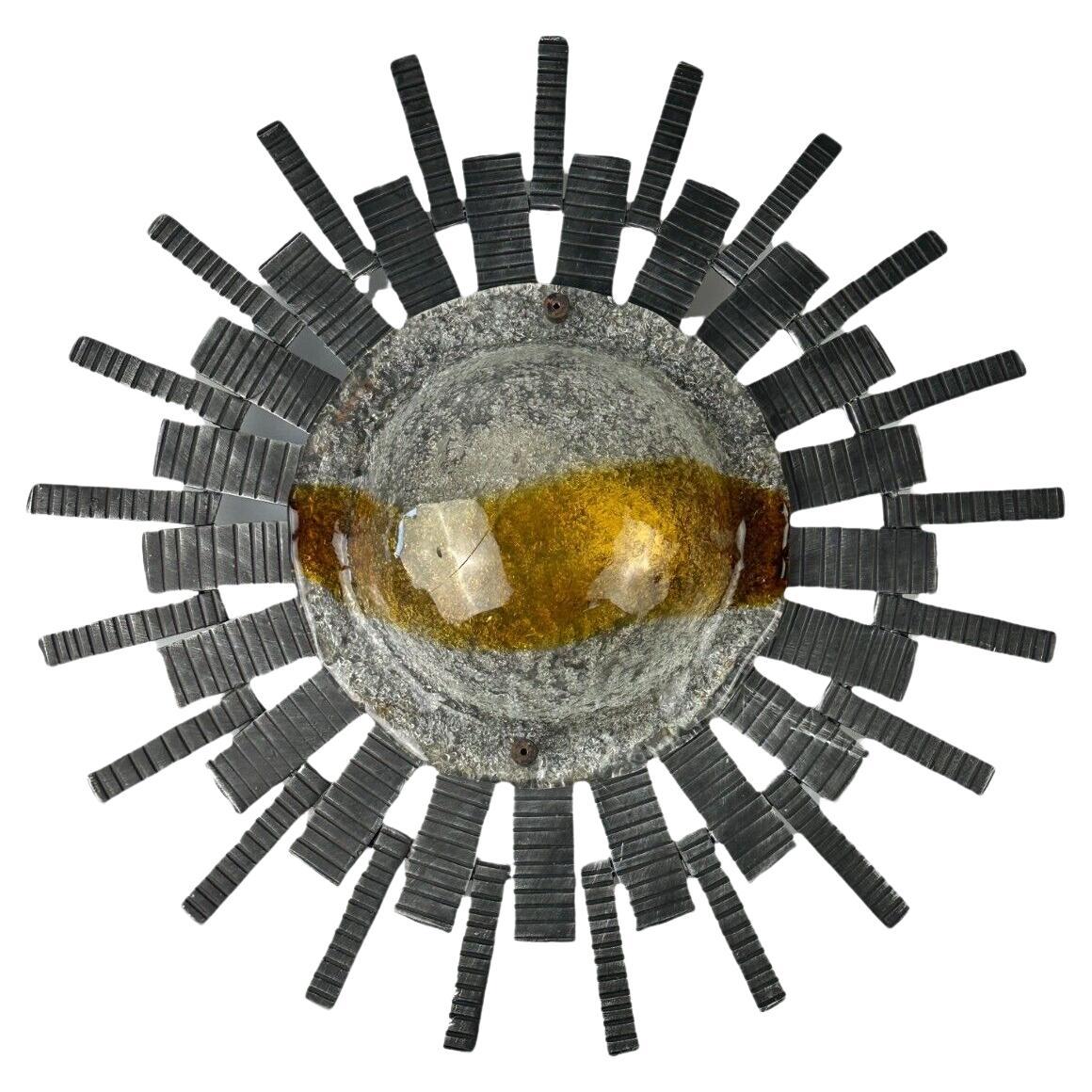 60s 70s Brutalist Wall Lamp Iron Glass Wall Sconce Space Age Design For Sale