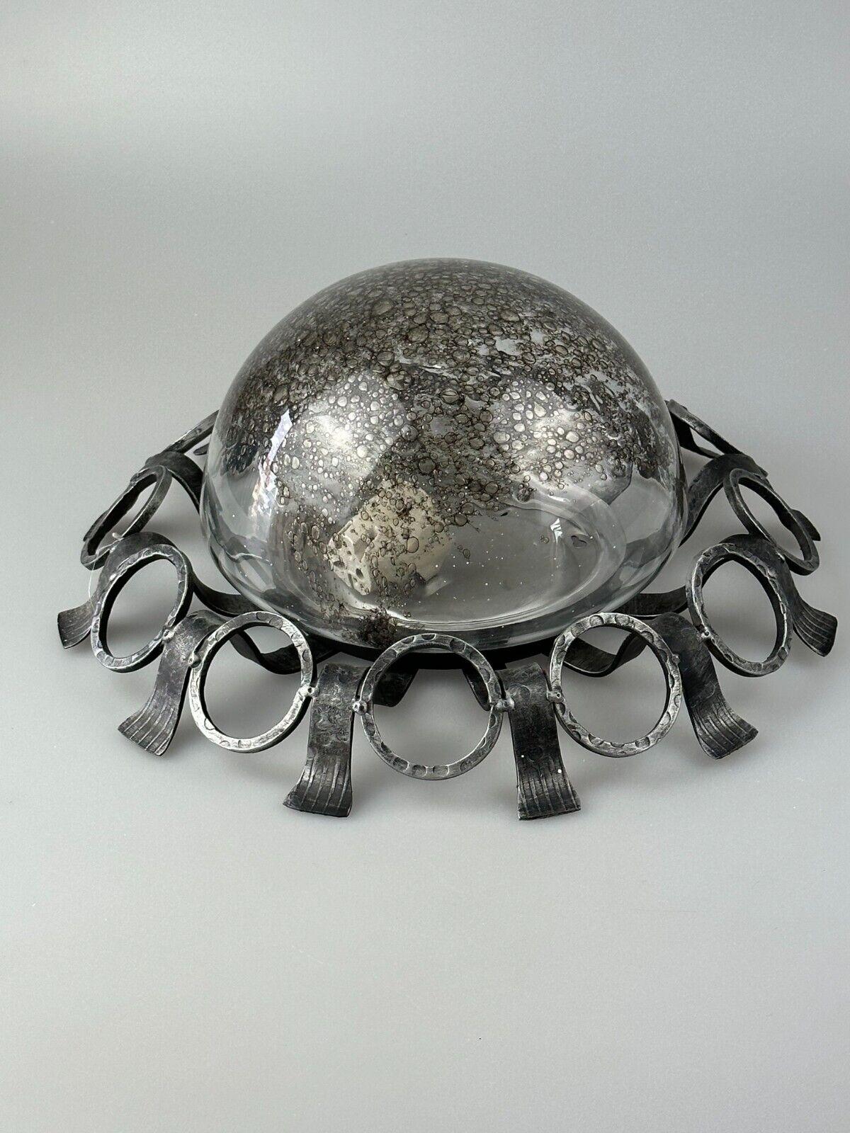 Late 20th Century 60s 70s Brutalist wall lamp or ceiling lamp made of iron & glass design For Sale