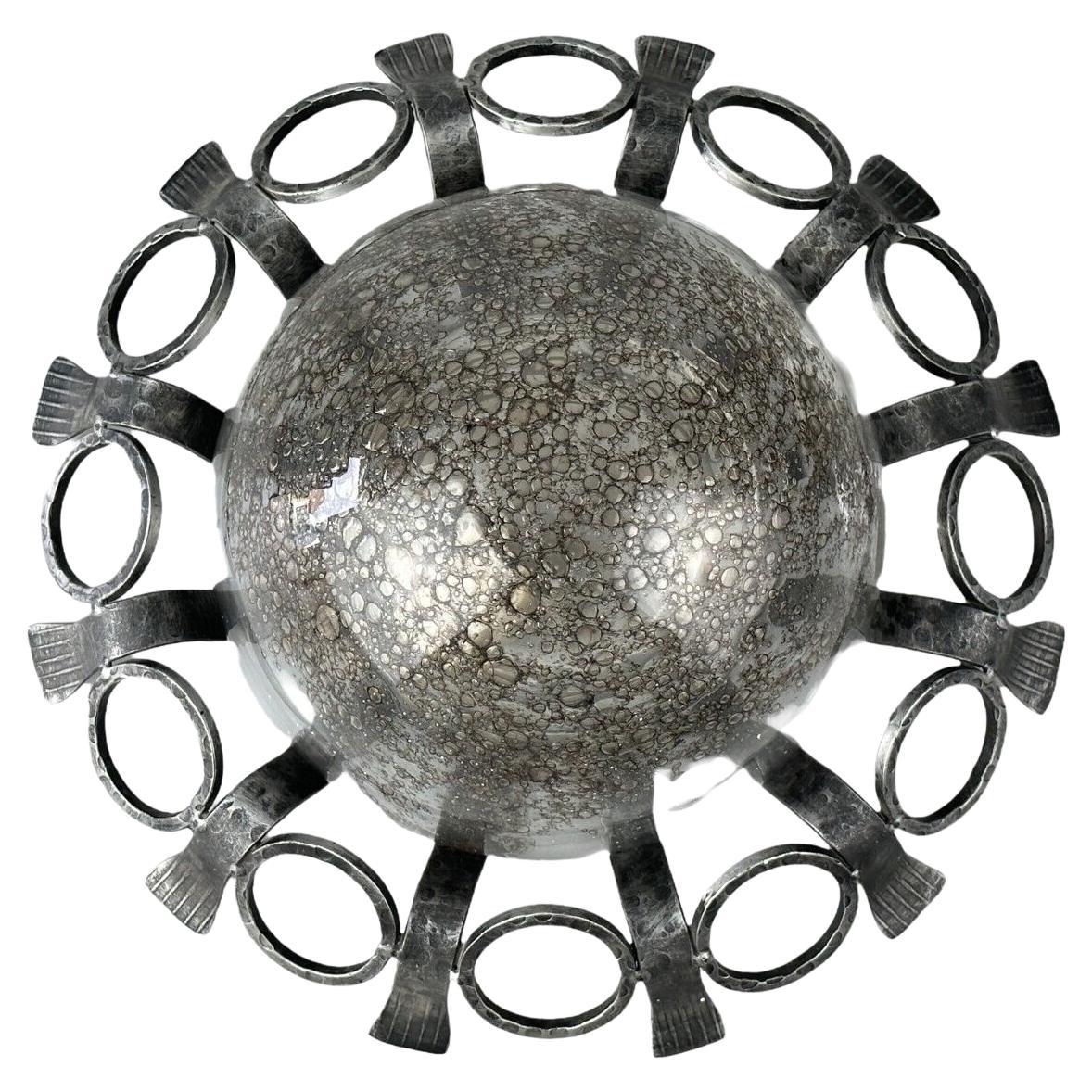 60s 70s Brutalist wall lamp or ceiling lamp made of iron & glass design For Sale