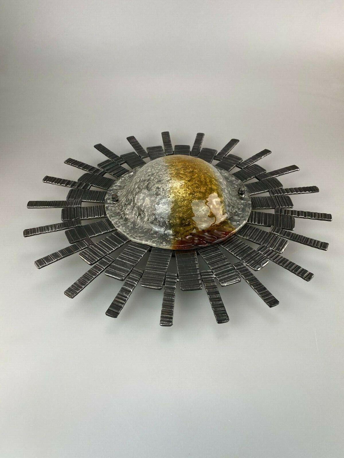 60s 70s Brutalist Wall Lamp Sconce Iron & Glass Wall Lamp 60s 70s In Good Condition For Sale In Neuenkirchen, NI