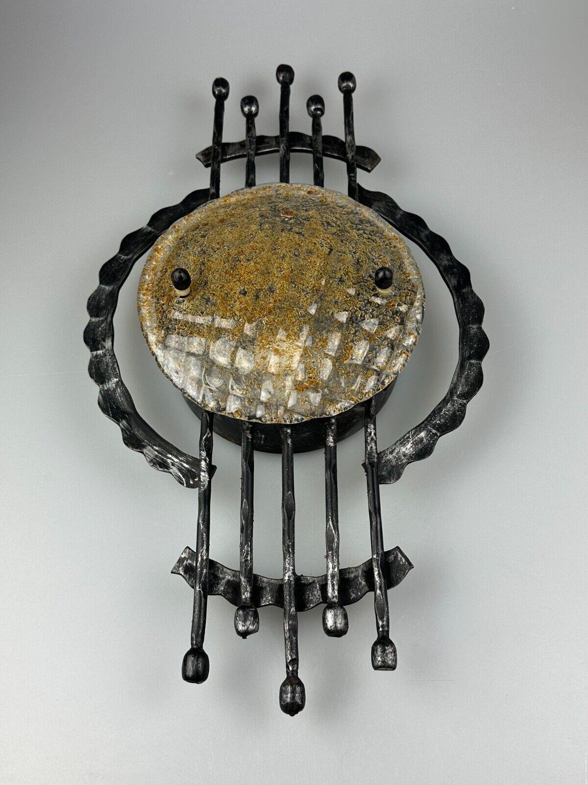 60s 70s Brutalist Wall Lamp Sconce Iron & Glass Wall Sconce Design In Good Condition For Sale In Neuenkirchen, NI