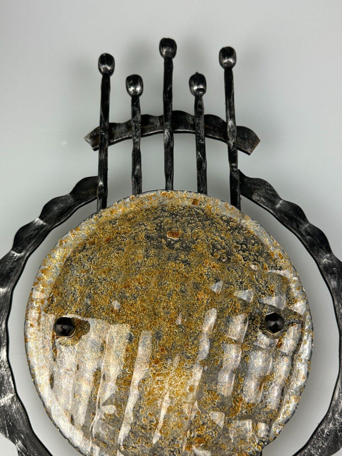 Late 20th Century 60s 70s Brutalist Wall Lamp Sconce Iron & Glass Wall Sconce Design For Sale