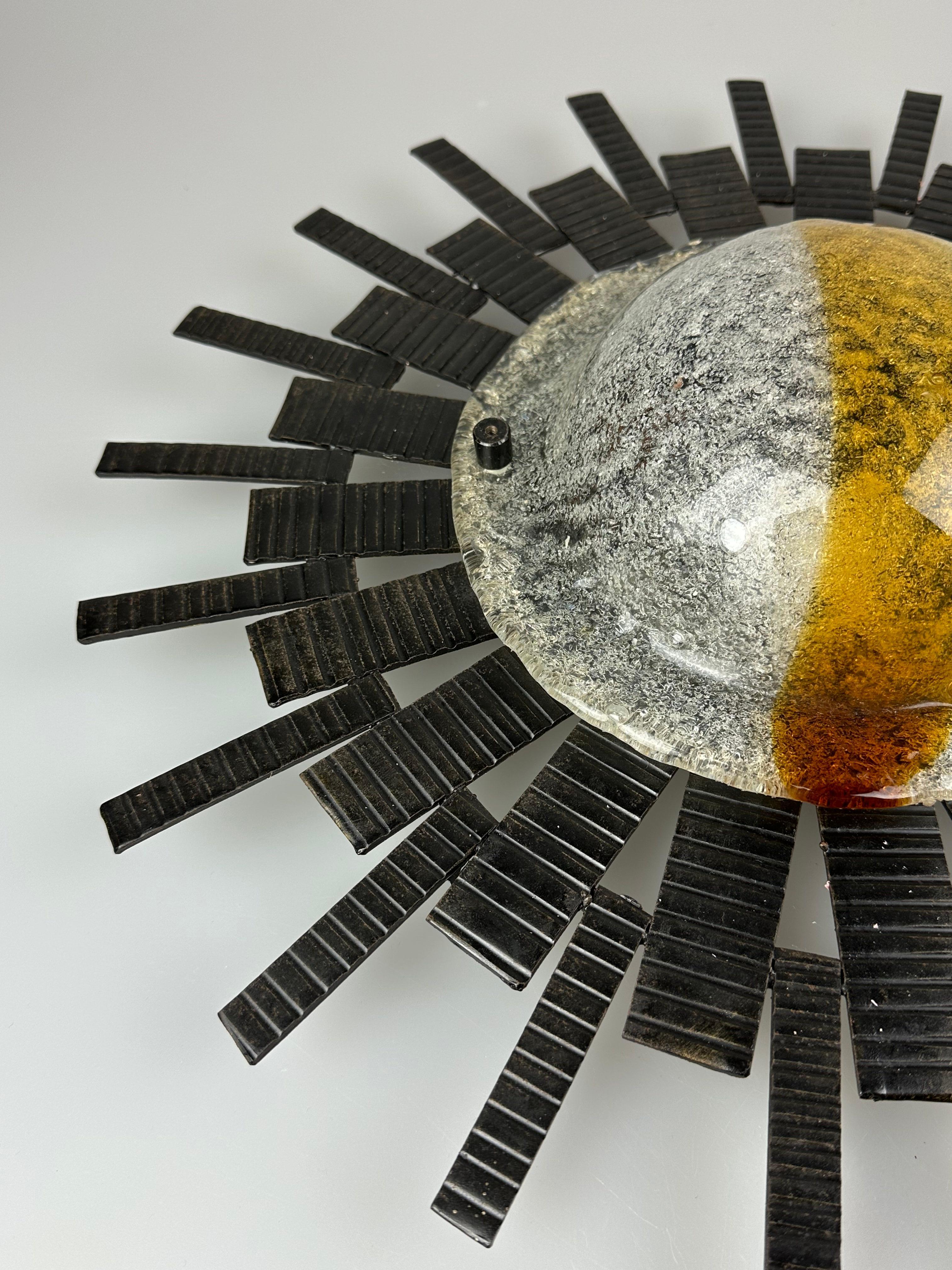 60s 70s Brutalist wall lamp wall light iron & glass by Honsel Leuchten For Sale 4