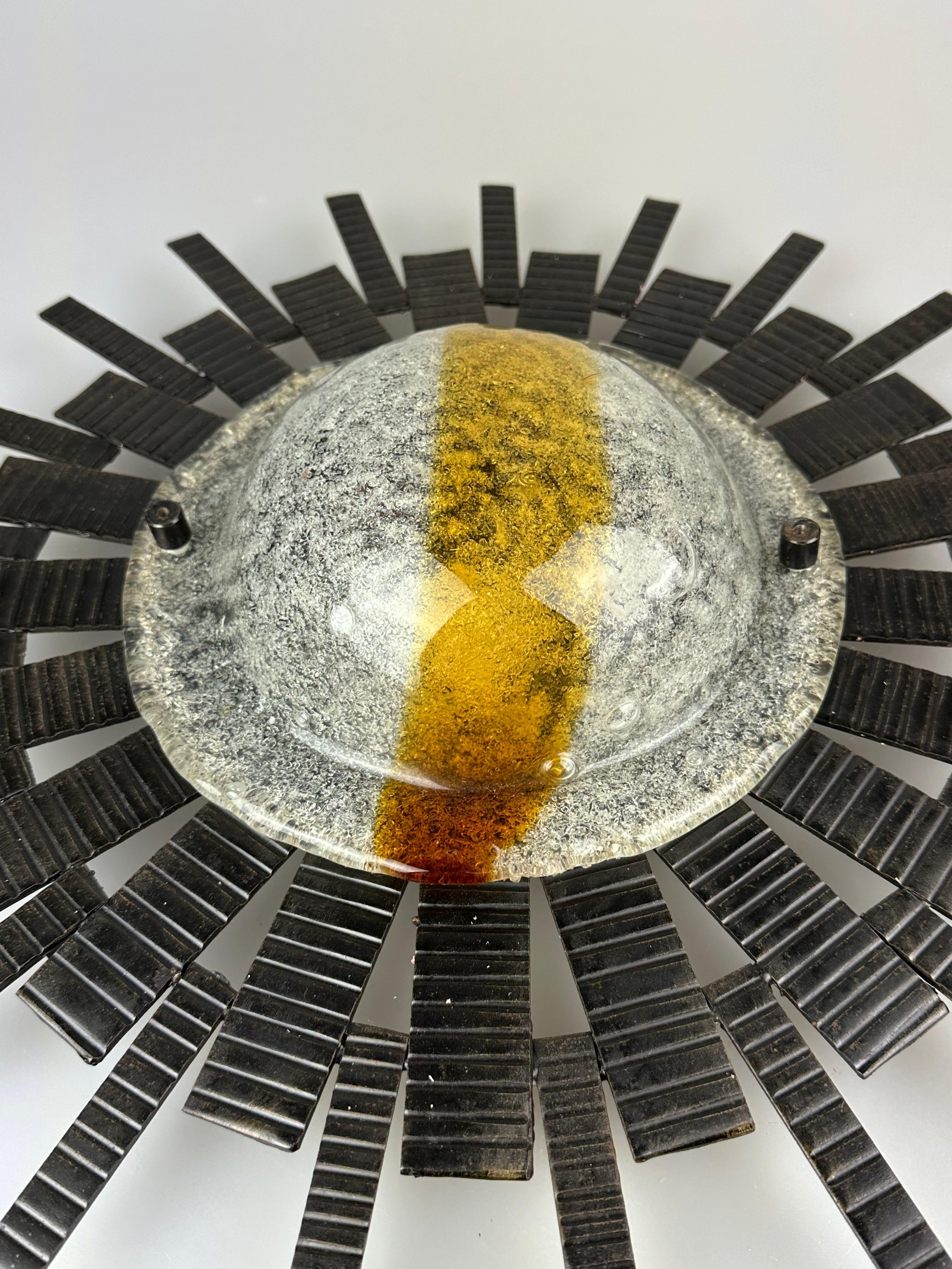 60s 70s Brutalist wall lamp wall light iron & glass by Honsel Leuchten For Sale 5