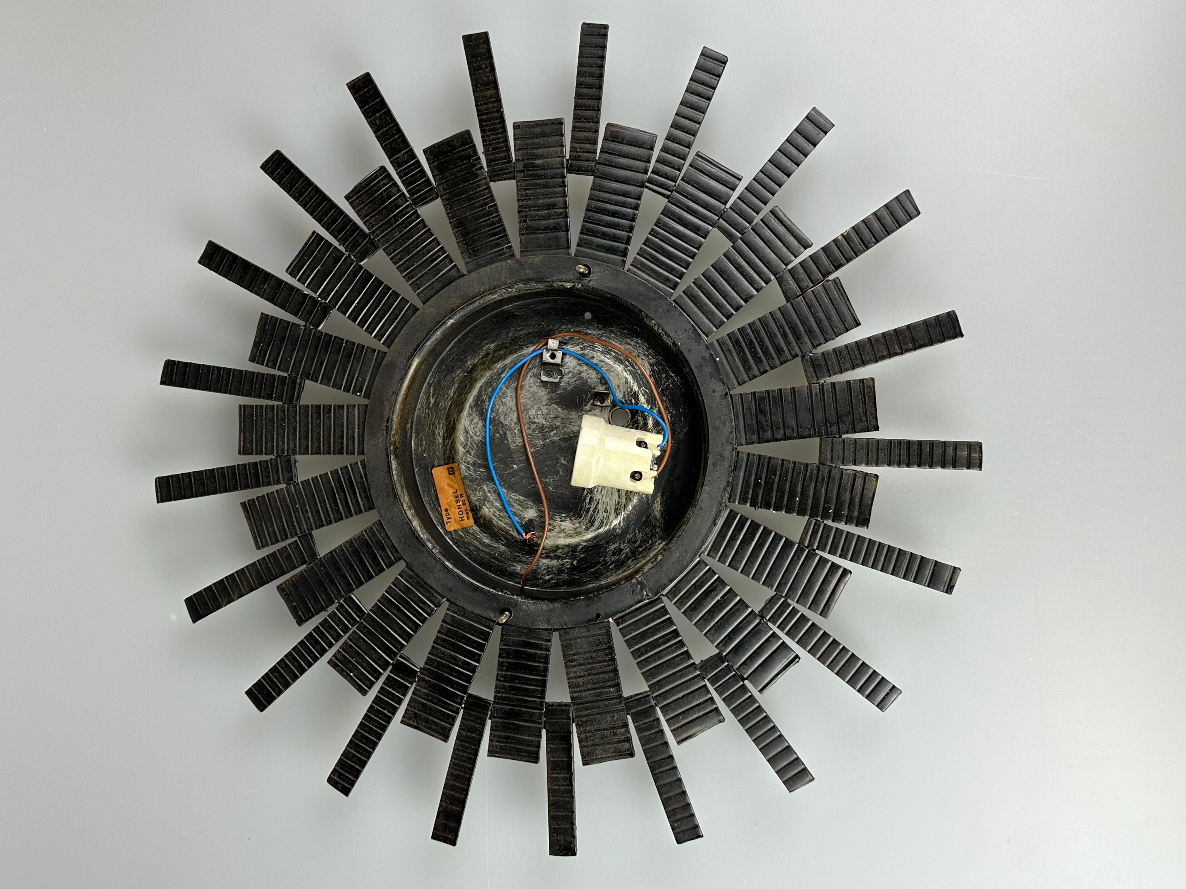 60s 70s Brutalist wall lamp wall light iron & glass by Honsel Leuchten For Sale 6