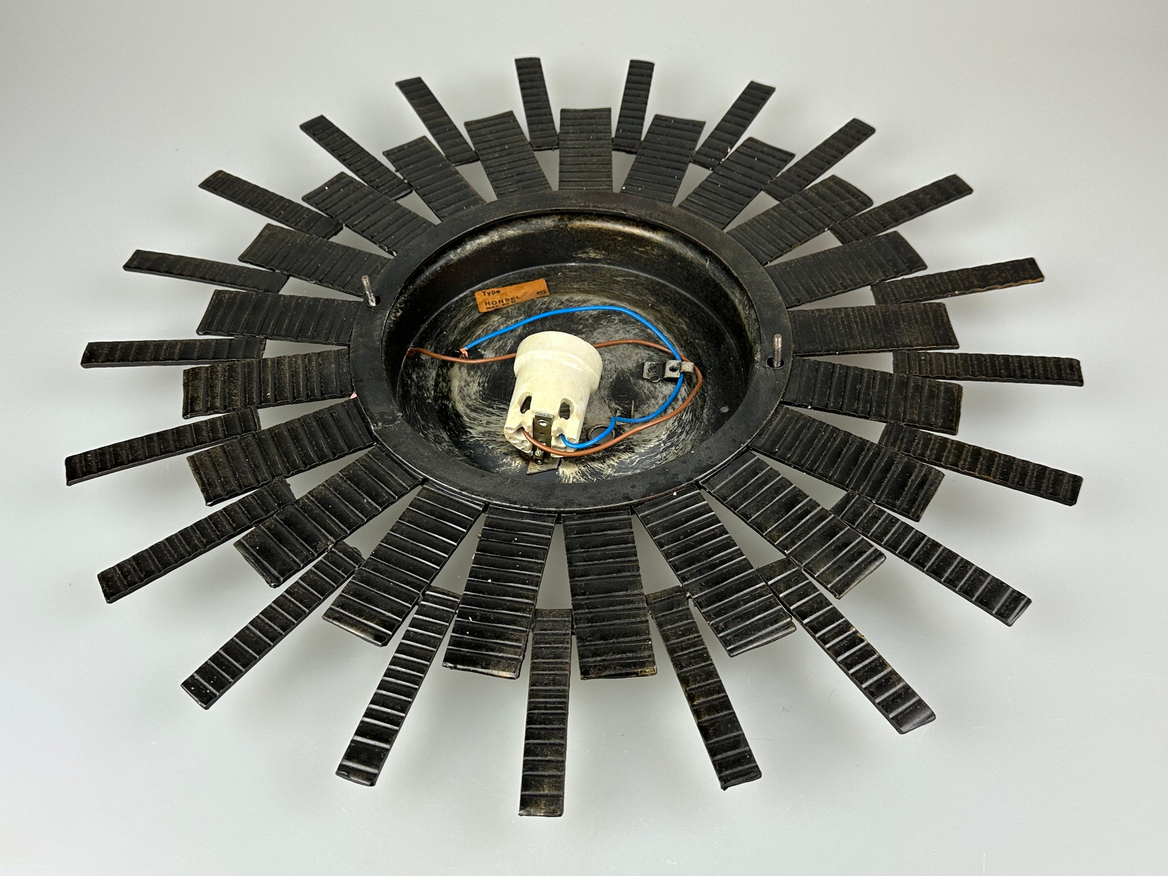 60s 70s Brutalist wall lamp wall light iron & glass by Honsel Leuchten For Sale 7