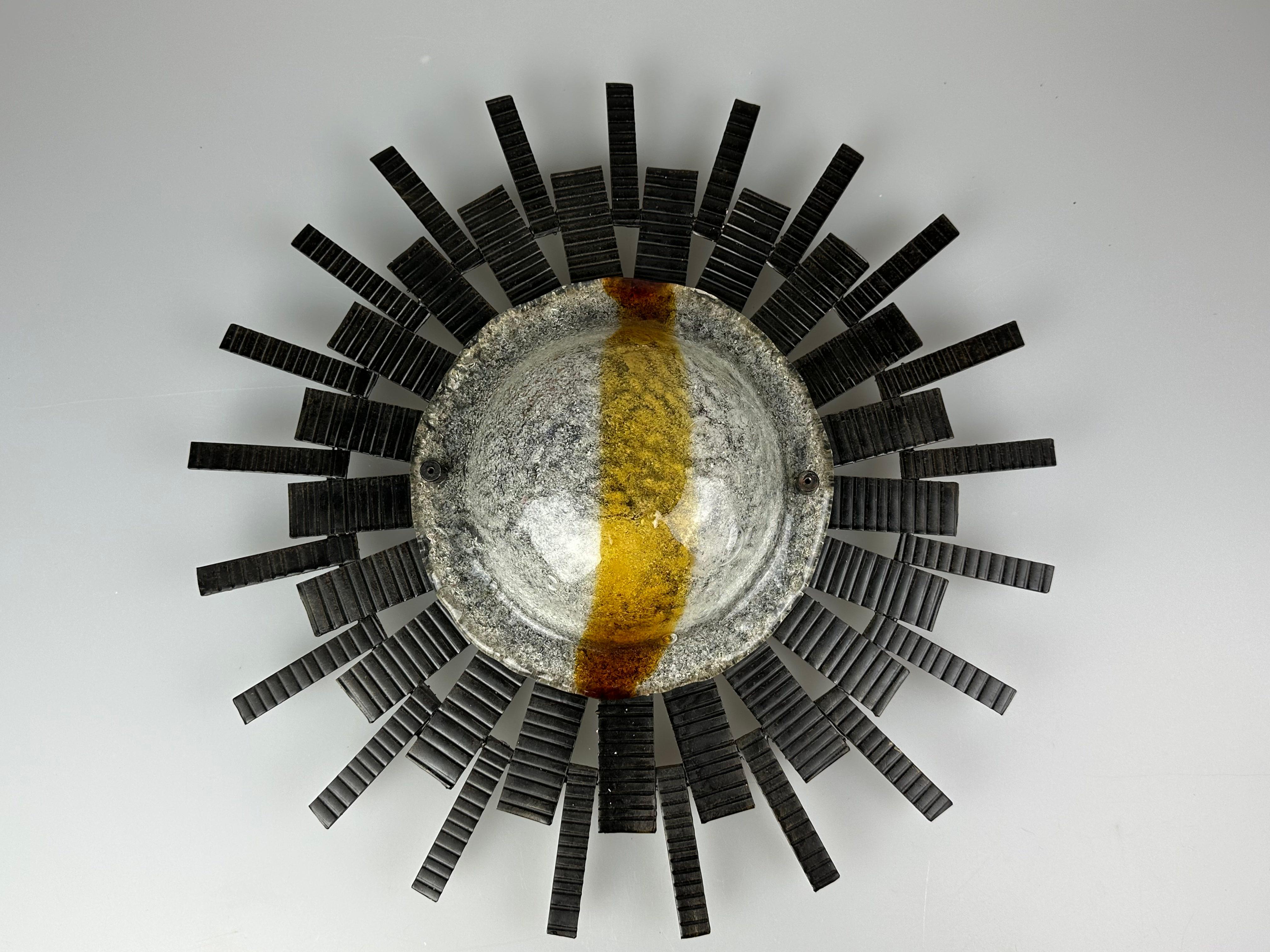 60s 70s Brutalist wall lamp wall light iron & glass by Honsel Leuchten For Sale 2
