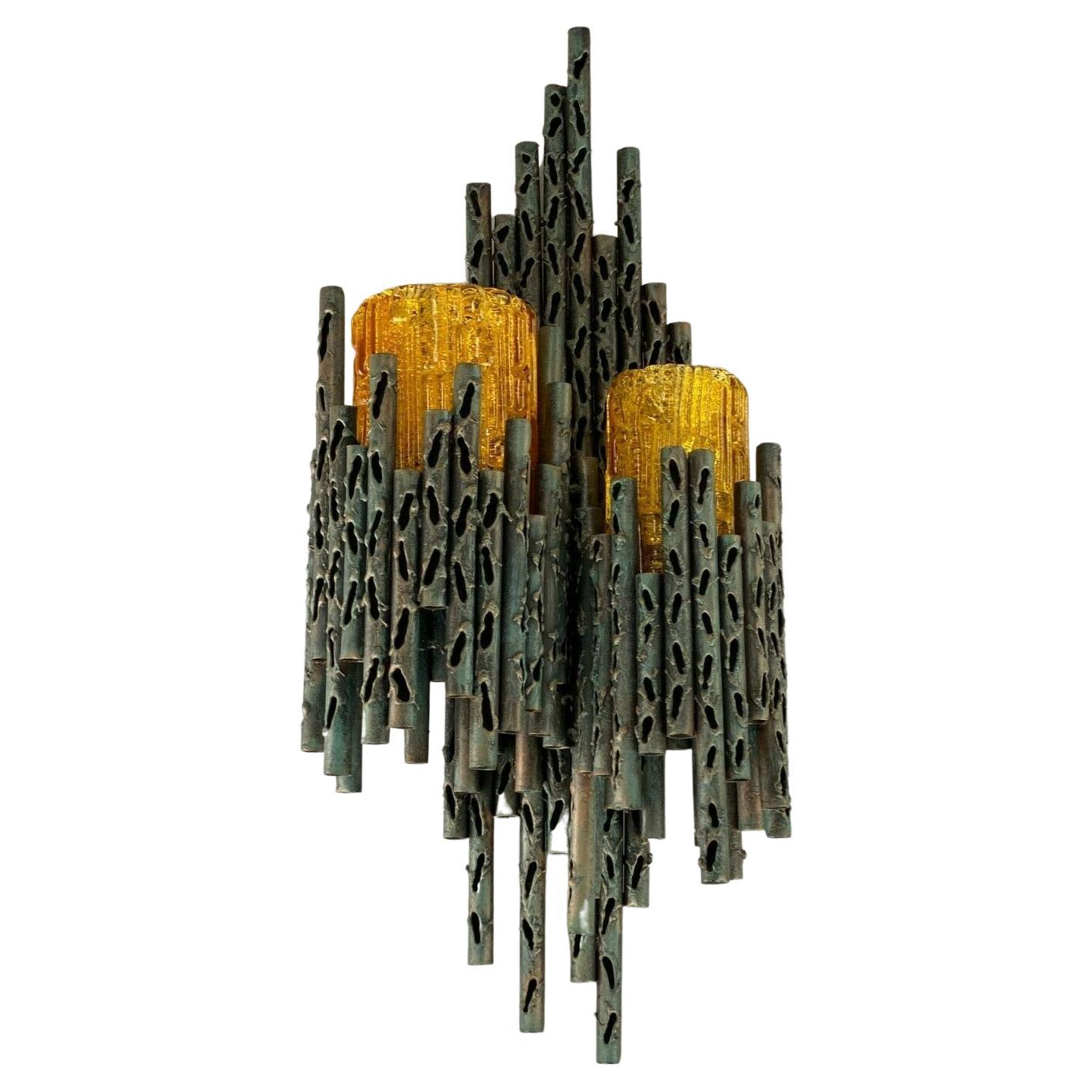 60s 70s Brutalist Wall Scone Marcello Fantoni Wall Lamp Glass Design 60s For Sale