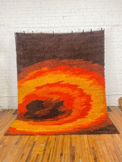 60's 70s CARMEN, Yellow Orange Sunset, UNUSED, Mid Century Modern, Wool Rya Rug