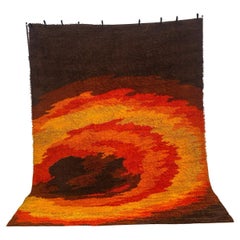 60's 70s CARMEN, Yellow Orange Sunset, UNUSED, Mid Century Modern, Wool Rya Rug