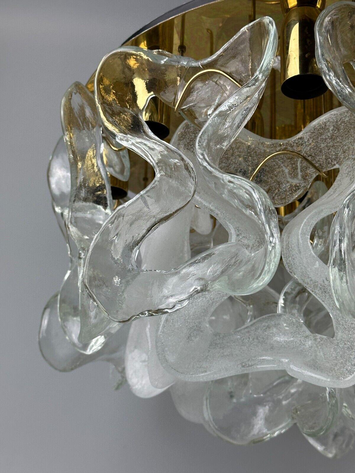 Metal 60s 70s ceiling lamp chandelier J.T. Kalmar Franken Austria ice glass For Sale