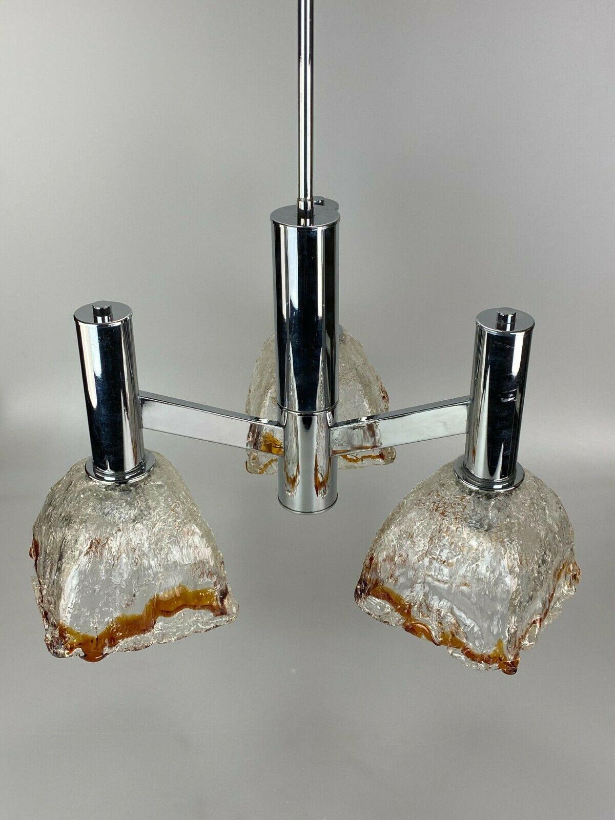 Late 20th Century 60s 70s Ceiling Lamp Chrome Chandelier Mazzega Murano Glass Design For Sale
