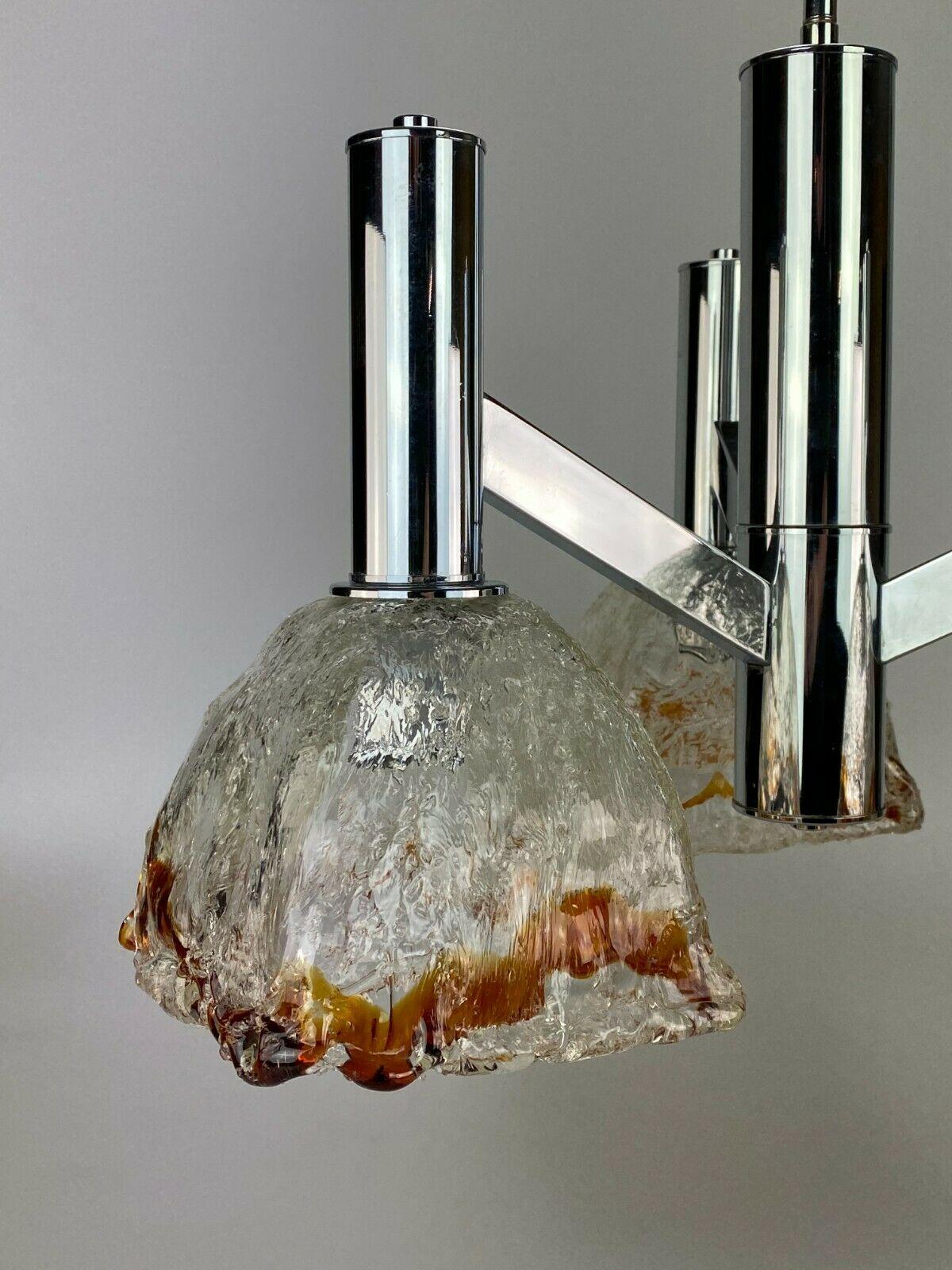 Metal 60s 70s Ceiling Lamp Chrome Chandelier Mazzega Murano Glass Design For Sale