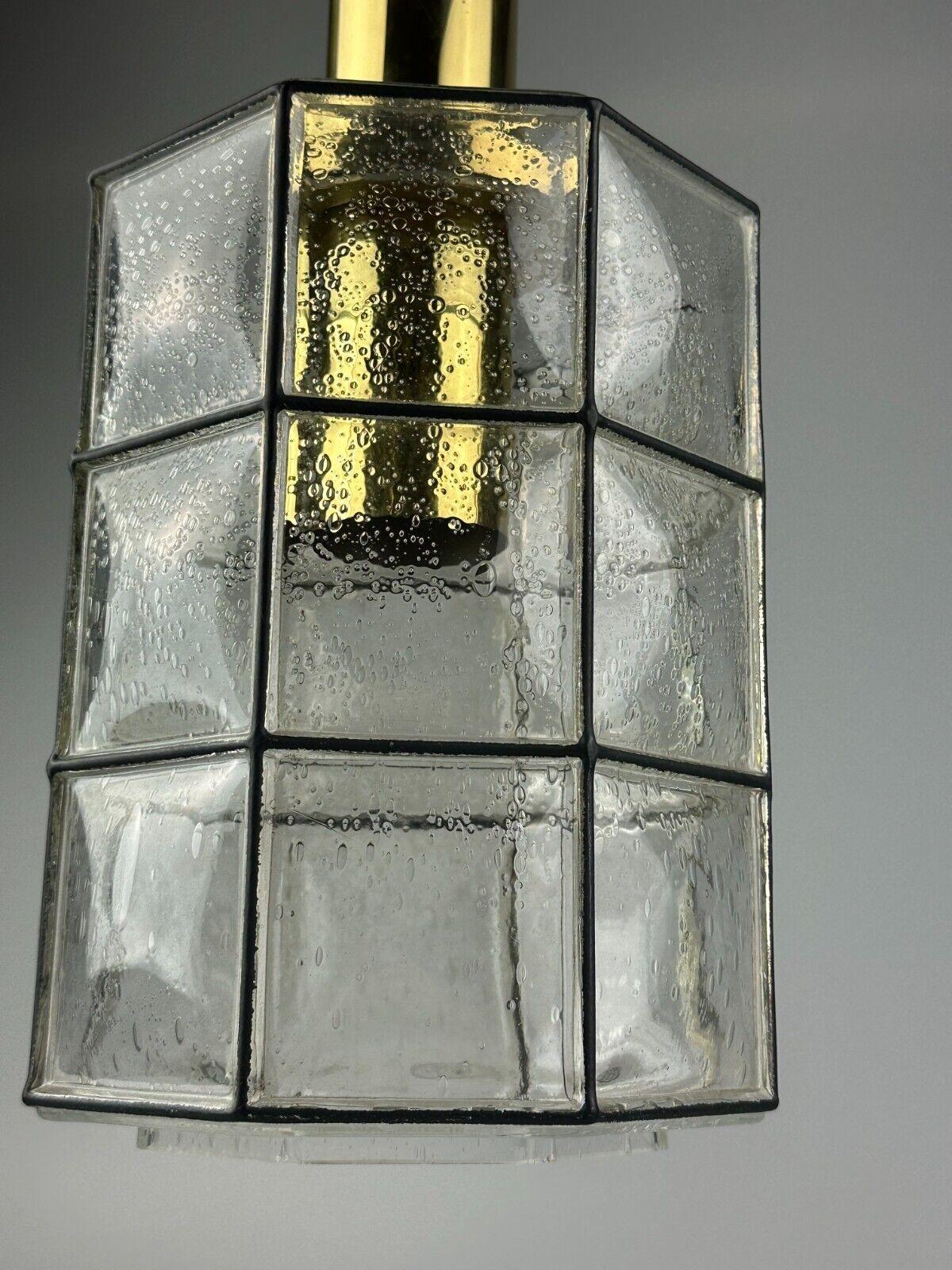60s 70s ceiling lamp Glashütte Limburg Germany glass & brass Space Age For Sale 8