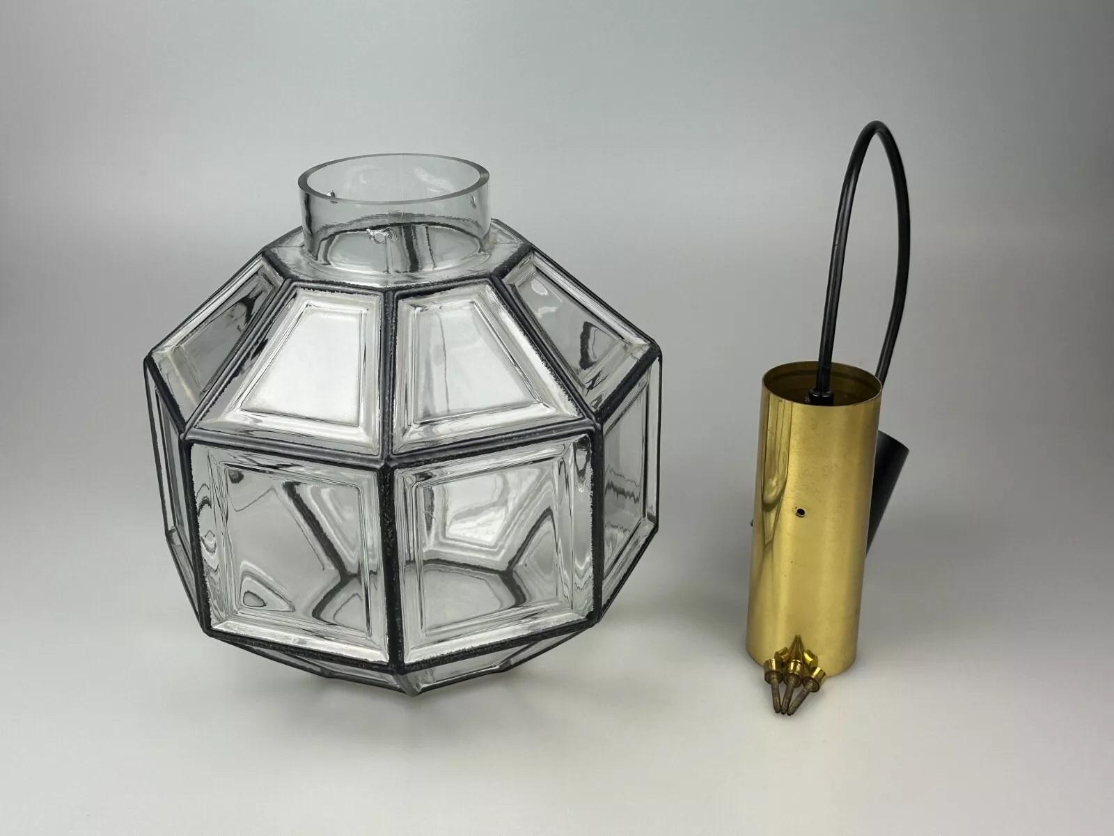 Lampada da soffitto anni '60-'70 Glashütte Limburg Germania vetro e ottone A Space AGE in vendita 8
