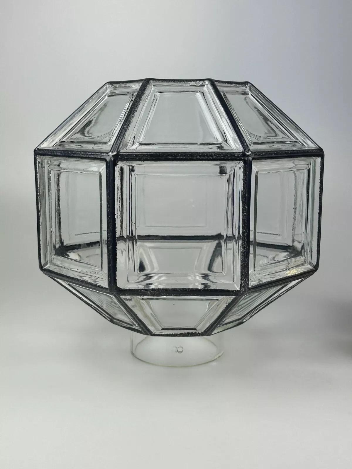 Lampada da soffitto anni '60-'70 Glashütte Limburg Germania vetro e ottone A Space AGE in vendita 14