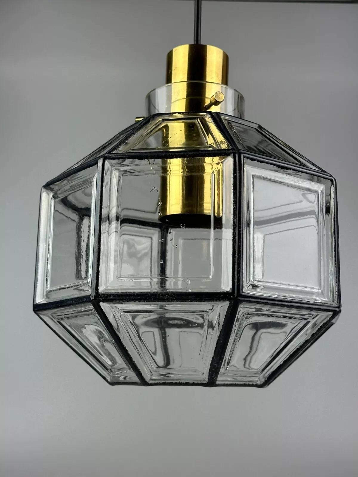 Lampada da soffitto anni '60-'70 Glashütte Limburg Germania vetro e ottone A Space AGE in vendita 1