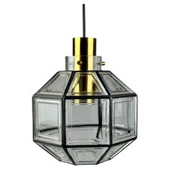 60s 70s ceiling lamp Glashütte Limburg Germany glass & brass Space Age