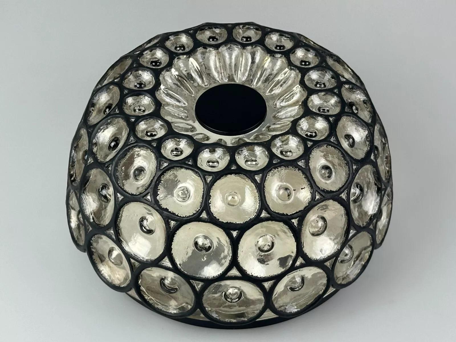 60s 70s ceiling lamp Glashütte Limburg Germany Plafoniere glass & metal For Sale 5