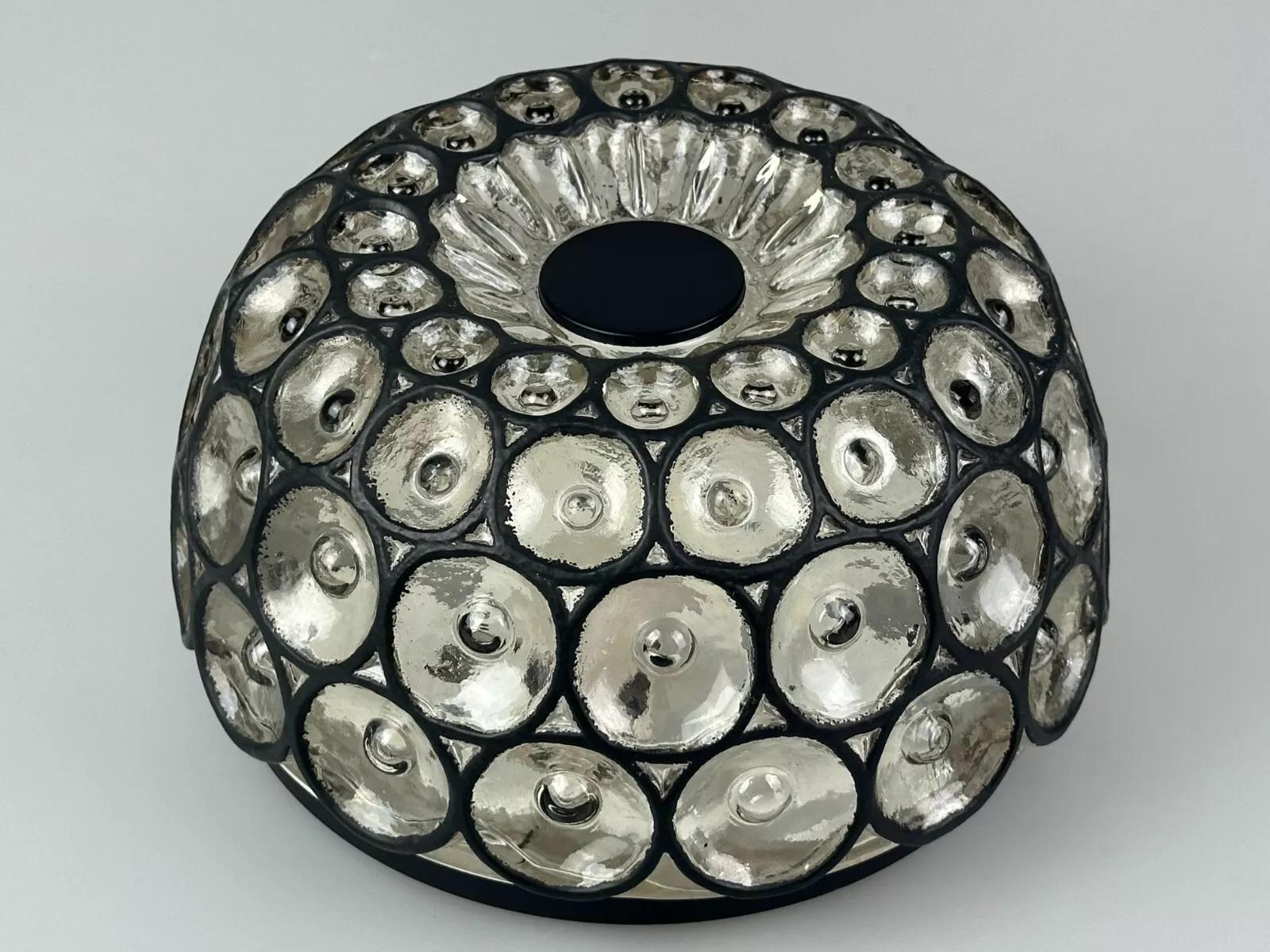 60s 70s ceiling lamp Glashütte Limburg Germany Plafoniere glass & metal For Sale 7