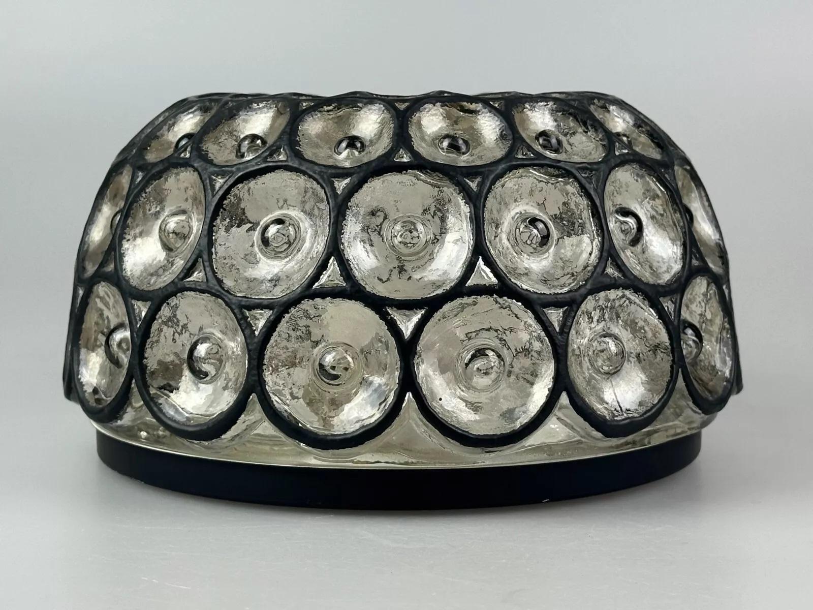 60s 70s ceiling lamp Glashütte Limburg Germany Plafoniere glass & metal For Sale 8