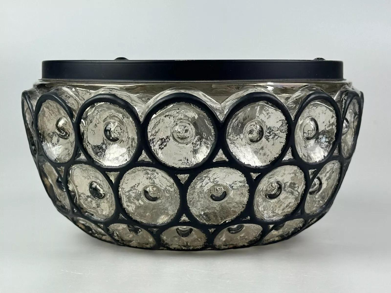 60s 70s ceiling lamp Glashütte Limburg Germany Plafoniere glass & metal For Sale 10