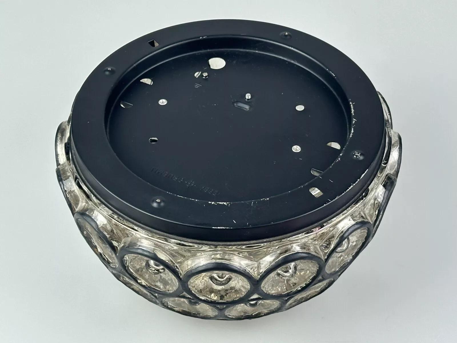 60s 70s ceiling lamp Glashütte Limburg Germany Plafoniere glass & metal For Sale 11
