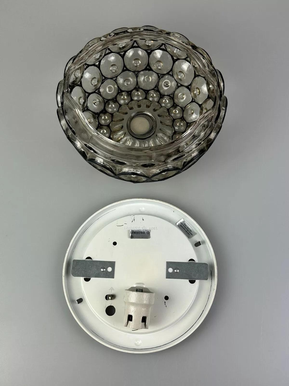 60s 70s ceiling lamp Glashütte Limburg Germany Plafoniere glass & metal For Sale 12