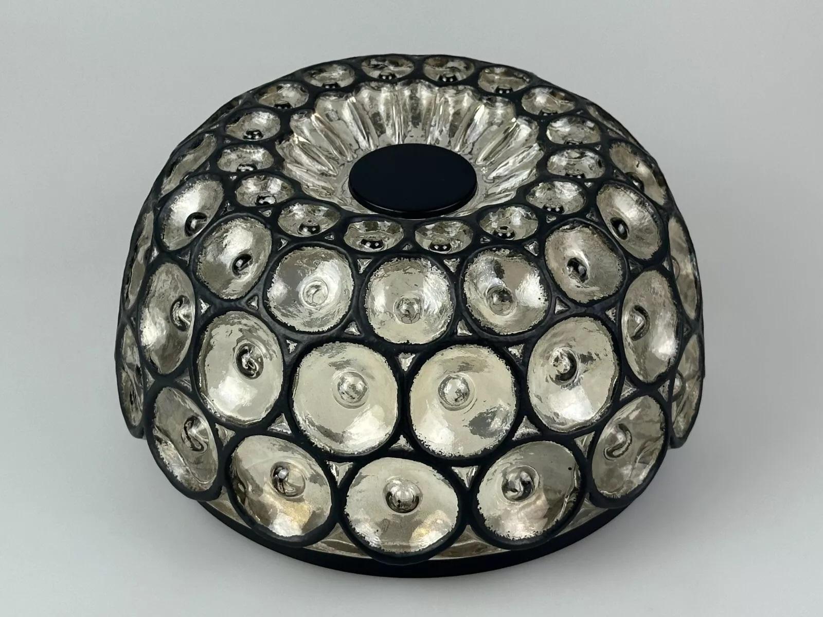 60s 70s ceiling lamp Glashütte Limburg Germany Plafoniere glass & metal In Good Condition For Sale In Neuenkirchen, NI