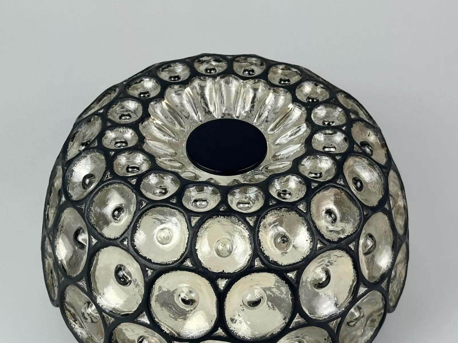 Late 20th Century 60s 70s ceiling lamp Glashütte Limburg Germany Plafoniere glass & metal For Sale